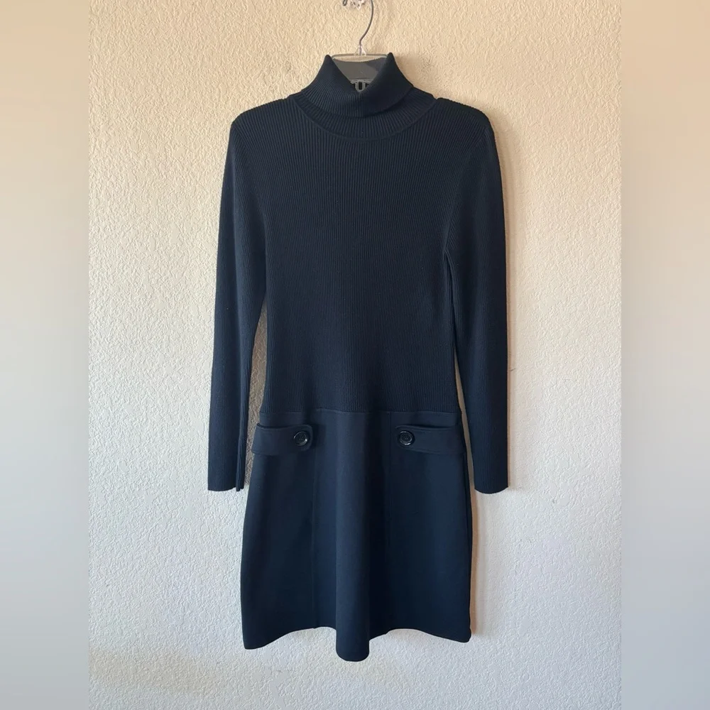 Michael Kors Black Ribbed Knit Long Sleeve Dress M‎